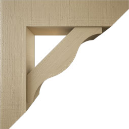 Ekena Millwork - BKTUR0756X32X32FST06RCPR - Timberthane Faux Wood Funston Style Bracket w/ Offset Brace, Slat Ends, 7 1/2"W x 32"D x 32"H, Primed Tan