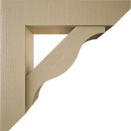 Ekena Millwork - BKTUR0756X34X34FST06RCPR - Timberthane Faux Wood Funston Style Bracket w/ Offset Brace, Slat Ends, 7 1/2"W x 34"D x 34"H, Primed Tan