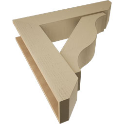 Ekena Millwork - BKTUR0756X36X36FST06RCPR - Timberthane Faux Wood Funston Style Bracket w/ Offset Brace, Slat Ends, 7 1/2"W x 36"D x 36"H, Primed Tan