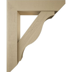 Ekena Millwork - BKTUR0756X36X44FST06RCPR - Timberthane Faux Wood Funston Style Bracket w/ Offset Brace, Slat Ends, 7 1/2"W x 36"D x 44"H, Primed Tan