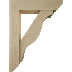 Ekena Millwork - BKTUR0756X36X48FST06RCPR - Timberthane Faux Wood Funston Style Bracket w/ Offset Brace, Slat Ends, 7 1/2"W x 36"D x 48"H, Primed Tan
