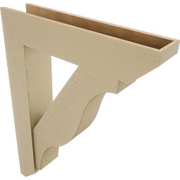 Ekena Millwork - BKTUR0756X36X48FST06RCPR - Timberthane Faux Wood Funston Style Bracket w/ Offset Brace, Slat Ends, 7 1/2"W x 36"D x 48"H, Primed Tan