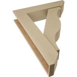 Ekena Millwork - BKTUR0756X36X48FST06RCPR - Timberthane Faux Wood Funston Style Bracket w/ Offset Brace, Slat Ends, 7 1/2"W x 36"D x 48"H, Primed Tan
