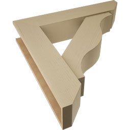 Ekena Millwork - BKTUR0756X38X38FST06RCPR - Timberthane Faux Wood Funston Style Bracket w/ Offset Brace, Slat Ends, 7 1/2"W x 38"D x 38"H, Primed Tan