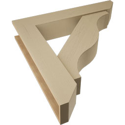 Ekena Millwork - BKTUR0756X42X42FST06RCPR - Timberthane Faux Wood Funston Style Bracket w/ Offset Brace, Slat Ends, 7 1/2"W x 42"D x 42"H, Primed Tan