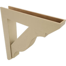 Ekena Millwork - BKTUR0756X42X48FST06RCPR - Timberthane Faux Wood Funston Style Bracket w/ Offset Brace, Slat Ends, 7 1/2"W x 42"D x 48"H, Primed Tan