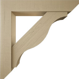 Ekena Millwork - BKTUR0756X46X46FST06RCPR - Timberthane Faux Wood Funston Style Bracket w/ Offset Brace, Slat Ends, 7 1/2"W x 46"D x 46"H, Primed Tan