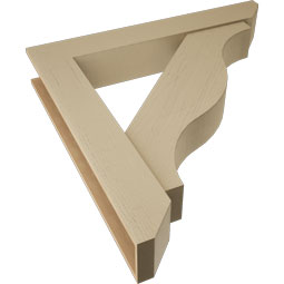 Ekena Millwork - BKTUR0756X48X48FST06RCPR - Timberthane Faux Wood Funston Style Bracket w/ Offset Brace, Slat Ends, 7 1/2"W x 48"D x 48"H, Primed Tan