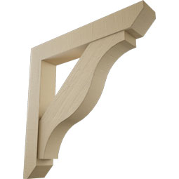 Ekena Millwork - BKTUR0756X48X48FST06RCPR - Timberthane Faux Wood Funston Style Bracket w/ Offset Brace, Slat Ends, 7 1/2"W x 48"D x 48"H, Primed Tan