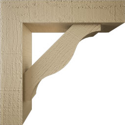 Ekena Millwork - BKTUR0352X14X14FST05RCPR - Timberthane Faux Wood Funston Style Bracket w/ Offset Brace, Block Ends, 3 1/2"W x 14"D x 14"H, Primed Tan