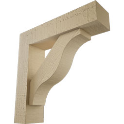 Ekena Millwork - BKTUR0352X14X14FST05RCPR - Timberthane Faux Wood Funston Style Bracket w/ Offset Brace, Block Ends, 3 1/2"W x 14"D x 14"H, Primed Tan