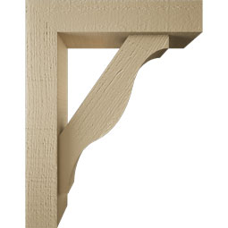 Ekena Millwork - BKTUR0352X14X18FST05RCPR - Timberthane Faux Wood Funston Style Bracket w/ Offset Brace, Block Ends, 3 1/2"W x 14"D x 18"H, Primed Tan