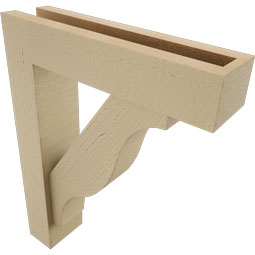Ekena Millwork - BKTUR0352X14X18FST05RCPR - Timberthane Faux Wood Funston Style Bracket w/ Offset Brace, Block Ends, 3 1/2"W x 14"D x 18"H, Primed Tan
