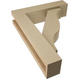 Ekena Millwork - BKTUR0352X14X18FST05RCPR - Timberthane Faux Wood Funston Style Bracket w/ Offset Brace, Block Ends, 3 1/2"W x 14"D x 18"H, Primed Tan