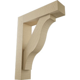 Ekena Millwork - BKTUR0352X14X18FST05RCPR - Timberthane Faux Wood Funston Style Bracket w/ Offset Brace, Block Ends, 3 1/2"W x 14"D x 18"H, Primed Tan