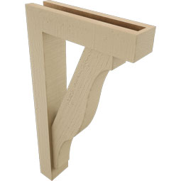 Ekena Millwork - BKTUR0352X14X26FST05RCPR - Timberthane Faux Wood Funston Style Bracket w/ Offset Brace, Block Ends, 3 1/2"W x 14"D x 26"H, Primed Tan