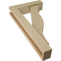 Ekena Millwork - BKTUR0352X14X26FST05RCPR - Timberthane Faux Wood Funston Style Bracket w/ Offset Brace, Block Ends, 3 1/2"W x 14"D x 26"H, Primed Tan
