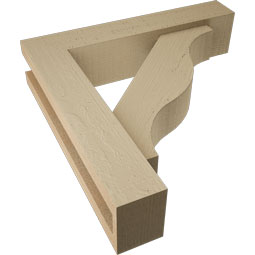 Ekena Millwork - BKTUR0352X16X16FST05RCPR - Timberthane Faux Wood Funston Style Bracket w/ Offset Brace, Block Ends, 3 1/2"W x 16"D x 16"H, Primed Tan