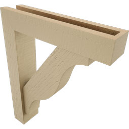 Ekena Millwork - BKTUR0352X16X20FST05RCPR - Timberthane Faux Wood Funston Style Bracket w/ Offset Brace, Block Ends, 3 1/2"W x 16"D x 20"H, Primed Tan