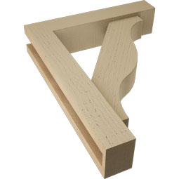 Ekena Millwork - BKTUR0352X16X20FST05RCPR - Timberthane Faux Wood Funston Style Bracket w/ Offset Brace, Block Ends, 3 1/2"W x 16"D x 20"H, Primed Tan