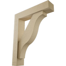 Ekena Millwork - BKTUR0352X16X20FST05RCPR - Timberthane Faux Wood Funston Style Bracket w/ Offset Brace, Block Ends, 3 1/2"W x 16"D x 20"H, Primed Tan