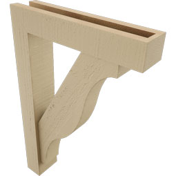 Ekena Millwork - BKTUR0352X16X24FST05RCPR - Timberthane Faux Wood Funston Style Bracket w/ Offset Brace, Block Ends, 3 1/2"W x 16"D x 24"H, Primed Tan
