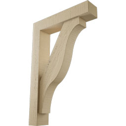 Ekena Millwork - BKTUR0352X16X24FST05RCPR - Timberthane Faux Wood Funston Style Bracket w/ Offset Brace, Block Ends, 3 1/2"W x 16"D x 24"H, Primed Tan
