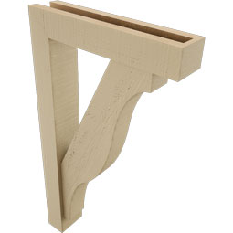 Ekena Millwork - BKTUR0352X16X28FST05RCPR - Timberthane Faux Wood Funston Style Bracket w/ Offset Brace, Block Ends, 3 1/2"W x 16"D x 28"H, Primed Tan