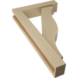 Ekena Millwork - BKTUR0352X16X28FST05RCPR - Timberthane Faux Wood Funston Style Bracket w/ Offset Brace, Block Ends, 3 1/2"W x 16"D x 28"H, Primed Tan