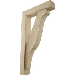 Ekena Millwork - BKTUR0352X16X28FST05RCPR - Timberthane Faux Wood Funston Style Bracket w/ Offset Brace, Block Ends, 3 1/2"W x 16"D x 28"H, Primed Tan