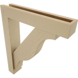 Ekena Millwork - BKTUR0352X18X22FST05RCPR - Timberthane Faux Wood Funston Style Bracket w/ Offset Brace, Block Ends, 3 1/2"W x 18"D x 22"H, Primed Tan