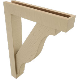 Ekena Millwork - BKTUR0352X18X26FST05RCPR - Timberthane Faux Wood Funston Style Bracket w/ Offset Brace, Block Ends, 3 1/2"W x 18"D x 26"H, Primed Tan