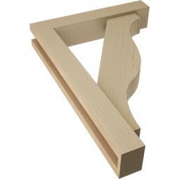 Ekena Millwork - BKTUR0352X18X26FST05RCPR - Timberthane Faux Wood Funston Style Bracket w/ Offset Brace, Block Ends, 3 1/2"W x 18"D x 26"H, Primed Tan