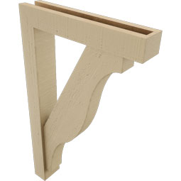 Ekena Millwork - BKTUR0352X18X30FST05RCPR - Timberthane Faux Wood Funston Style Bracket w/ Offset Brace, Block Ends, 3 1/2"W x 18"D x 30"H, Primed Tan