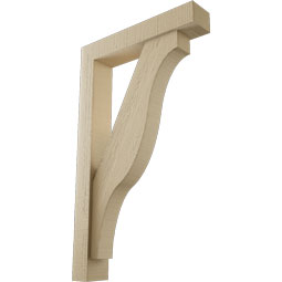 Ekena Millwork - BKTUR0352X18X30FST05RCPR - Timberthane Faux Wood Funston Style Bracket w/ Offset Brace, Block Ends, 3 1/2"W x 18"D x 30"H, Primed Tan