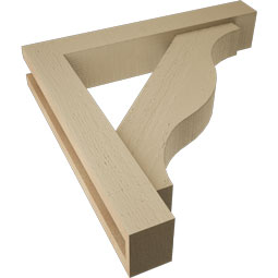 Ekena Millwork - BKTUR0352X20X20FST05RCPR - Timberthane Faux Wood Funston Style Bracket w/ Offset Brace, Block Ends, 3 1/2"W x 20"D x 20"H, Primed Tan