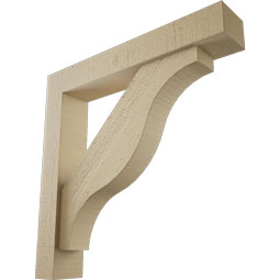 Ekena Millwork - BKTUR0352X20X20FST05RCPR - Timberthane Faux Wood Funston Style Bracket w/ Offset Brace, Block Ends, 3 1/2"W x 20"D x 20"H, Primed Tan
