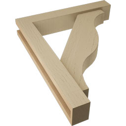 Ekena Millwork - BKTUR0352X20X24FST05RCPR - Timberthane Faux Wood Funston Style Bracket w/ Offset Brace, Block Ends, 3 1/2"W x 20"D x 24"H, Primed Tan