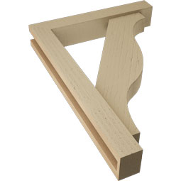 Ekena Millwork - BKTUR0352X20X28FST05RCPR - Timberthane Faux Wood Funston Style Bracket w/ Offset Brace, Block Ends, 3 1/2"W x 20"D x 28"H, Primed Tan
