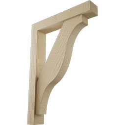 Ekena Millwork - BKTUR0352X20X28FST05RCPR - Timberthane Faux Wood Funston Style Bracket w/ Offset Brace, Block Ends, 3 1/2"W x 20"D x 28"H, Primed Tan