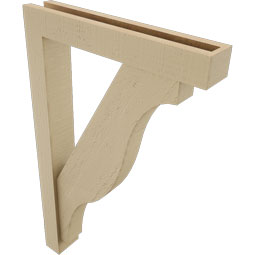 Ekena Millwork - BKTUR0352X20X32FST05RCPR - Timberthane Faux Wood Funston Style Bracket w/ Offset Brace, Block Ends, 3 1/2"W x 20"D x 32"H, Primed Tan