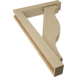 Ekena Millwork - BKTUR0352X20X32FST05RCPR - Timberthane Faux Wood Funston Style Bracket w/ Offset Brace, Block Ends, 3 1/2"W x 20"D x 32"H, Primed Tan