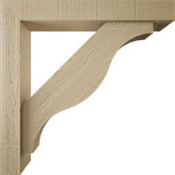 Ekena Millwork - BKTUR0352X22X22FST05RCPR - Timberthane Faux Wood Funston Style Bracket w/ Offset Brace, Block Ends, 3 1/2"W x 22"D x 22"H, Primed Tan