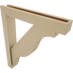 Ekena Millwork - BKTUR0352X22X26FST05RCPR - Timberthane Faux Wood Funston Style Bracket w/ Offset Brace, Block Ends, 3 1/2"W x 22"D x 26"H, Primed Tan