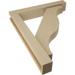 Ekena Millwork - BKTUR0352X22X26FST05RCPR - Timberthane Faux Wood Funston Style Bracket w/ Offset Brace, Block Ends, 3 1/2"W x 22"D x 26"H, Primed Tan