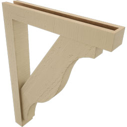 Ekena Millwork - BKTUR0352X22X30FST05RCPR - Timberthane Faux Wood Funston Style Bracket w/ Offset Brace, Block Ends, 3 1/2"W x 22"D x 30"H, Primed Tan