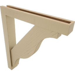 Ekena Millwork - BKTUR0352X24X28FST05RCPR - Timberthane Faux Wood Funston Style Bracket w/ Offset Brace, Block Ends, 3 1/2"W x 24"D x 28"H, Primed Tan