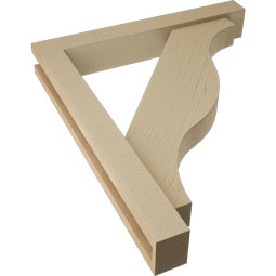 Ekena Millwork - BKTUR0352X24X28FST05RCPR - Timberthane Faux Wood Funston Style Bracket w/ Offset Brace, Block Ends, 3 1/2"W x 24"D x 28"H, Primed Tan