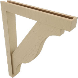 Ekena Millwork - BKTUR0352X24X32FST05RCPR - Timberthane Faux Wood Funston Style Bracket w/ Offset Brace, Block Ends, 3 1/2"W x 24"D x 32"H, Primed Tan
