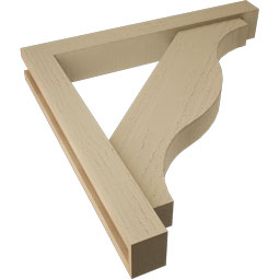 Ekena Millwork - BKTUR0352X26X26FST05RCPR - Timberthane Faux Wood Funston Style Bracket w/ Offset Brace, Block Ends, 3 1/2"W x 26"D x 26"H, Primed Tan